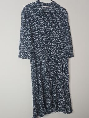 Cottagecore SIMONS Button-Front Navy Floral Maxi Dress